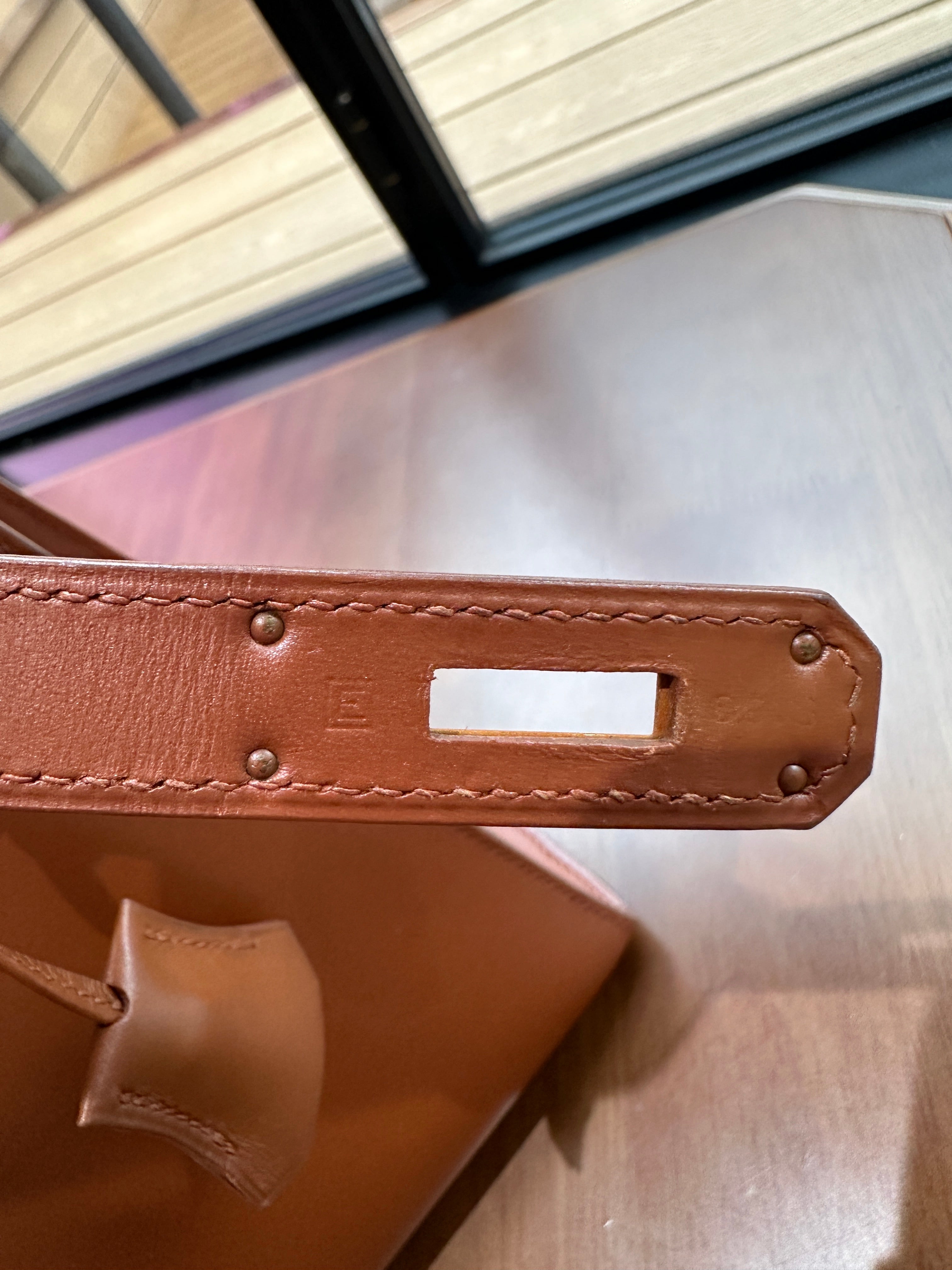 2001 Hermes Kelly 32 Gold Brown Double Ring External Seam Box Leather