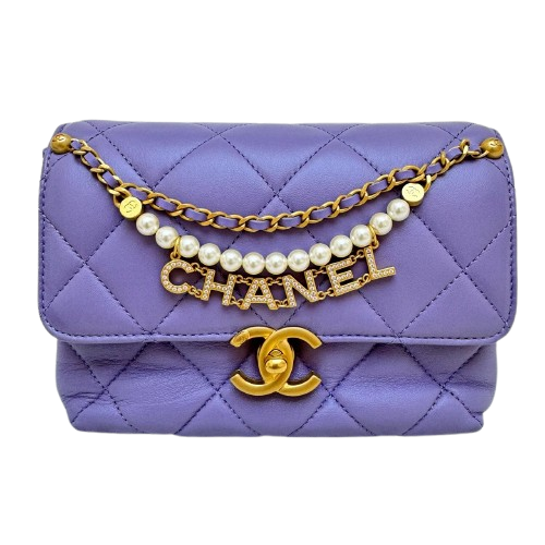 Chanel Mini Square Flap Bag – Purple with Letter Chain, Microchip Version