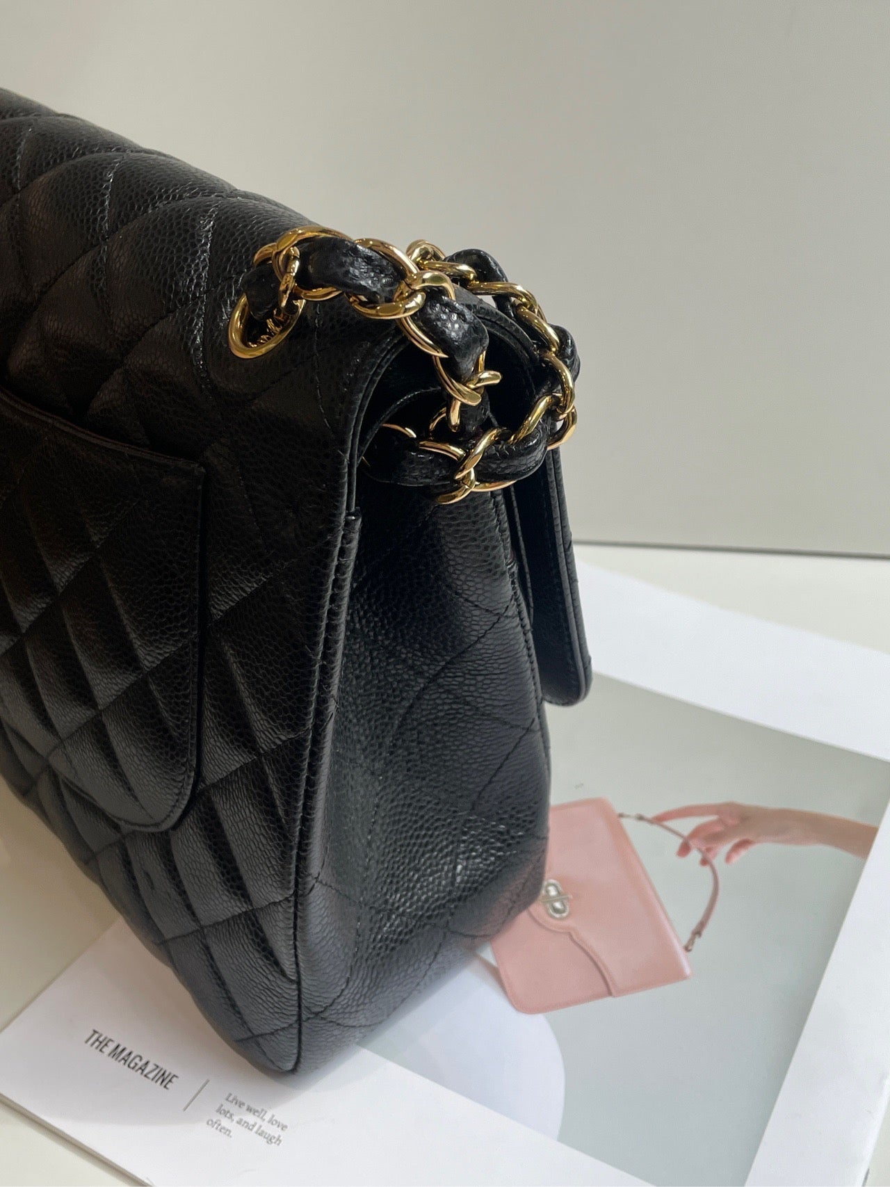 Chanel Classic Flap Bag CF Black Gold Jumbo Flap Bag