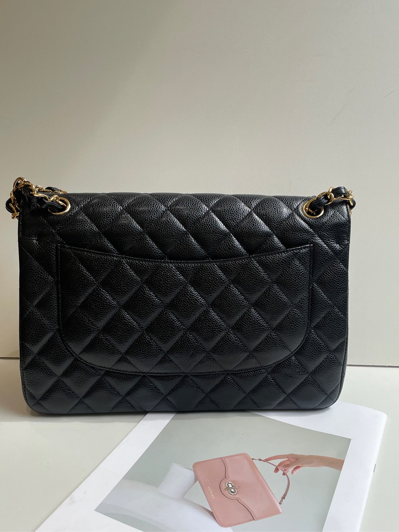 Chanel Classic Flap Bag CF Black Gold Jumbo Flap Bag