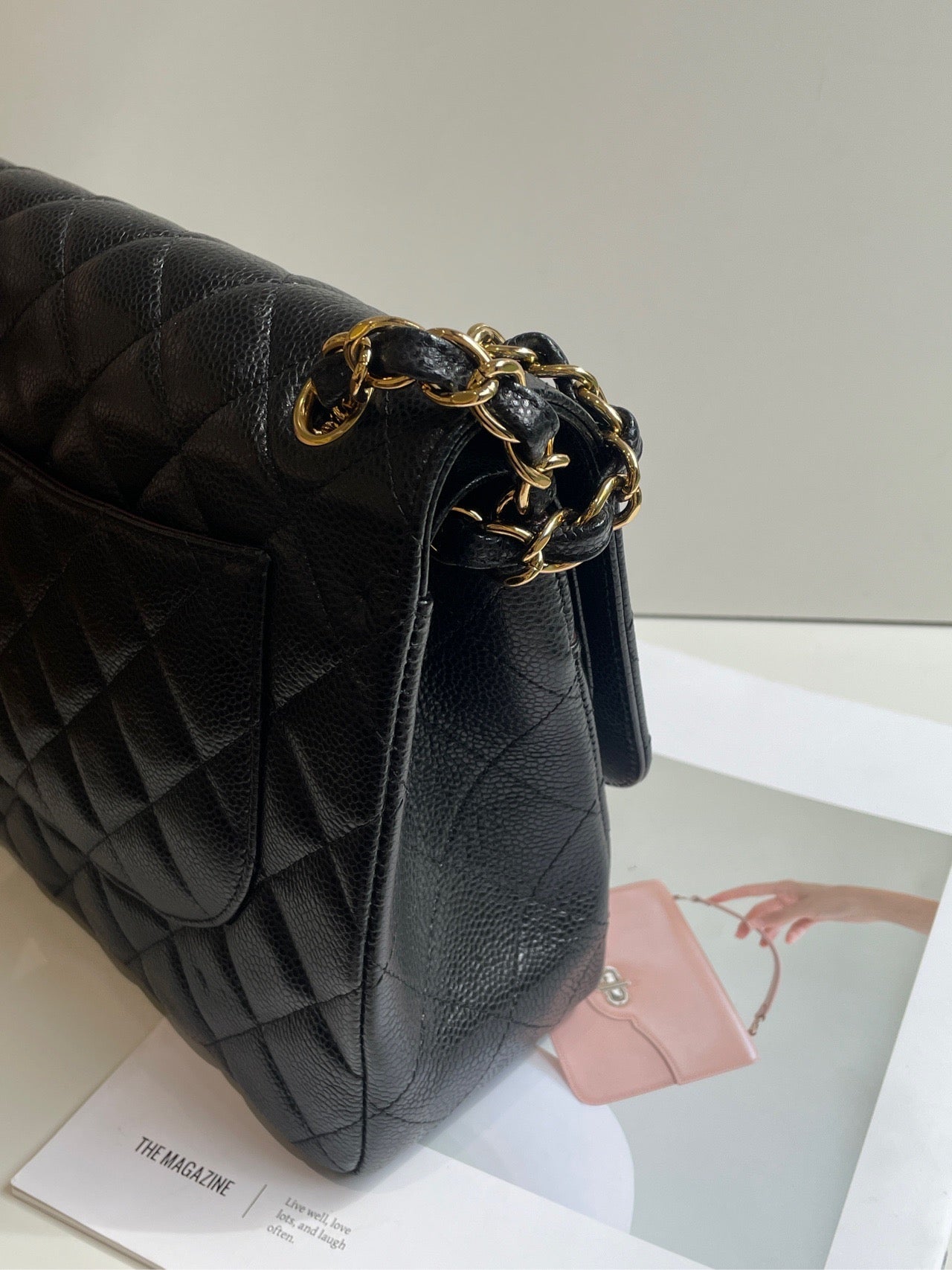 Chanel Classic Flap Bag CF Black Gold Jumbo Flap Bag