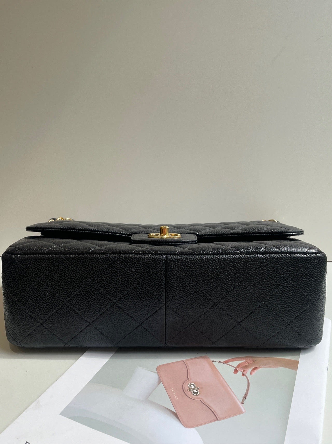 Chanel Classic Flap Bag CF Black Gold Jumbo Flap Bag