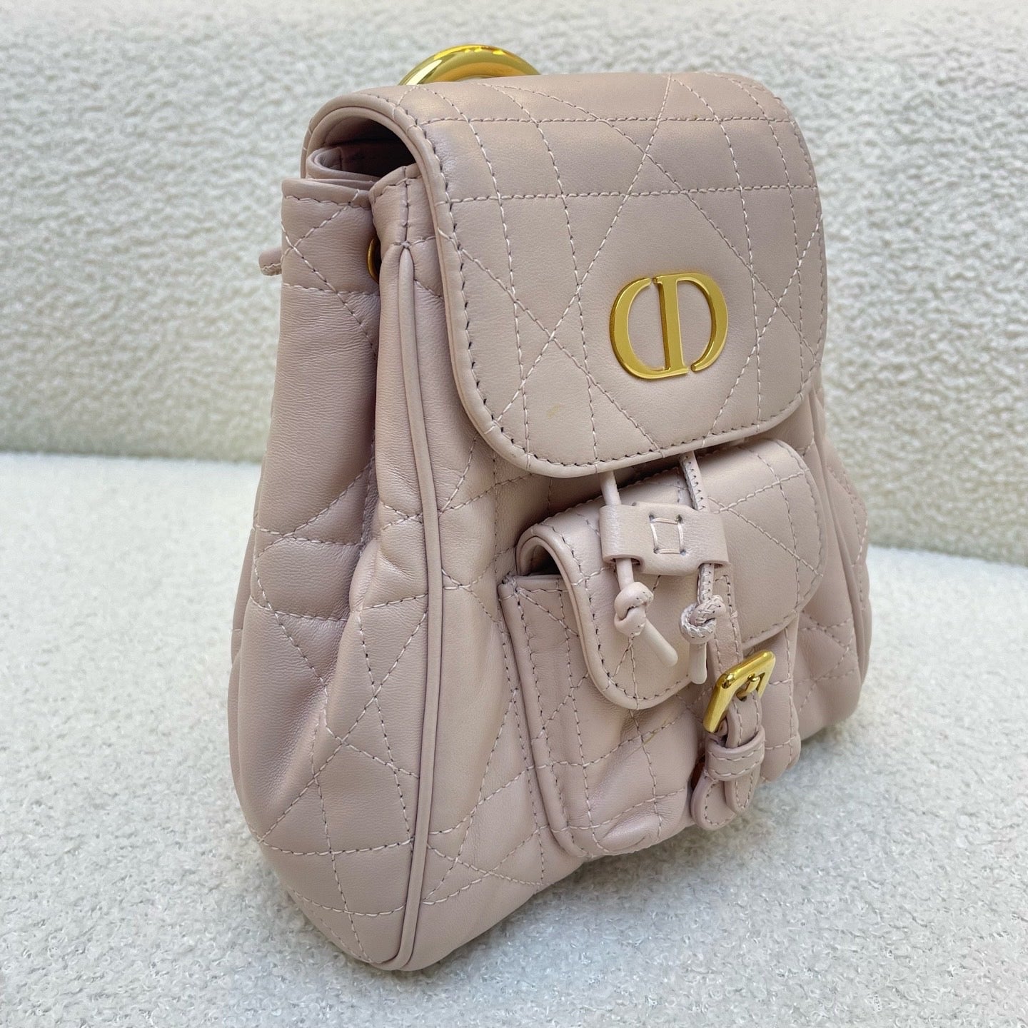 Small Dior Caro Backpack Powder Pink Macrocannage Lambskin