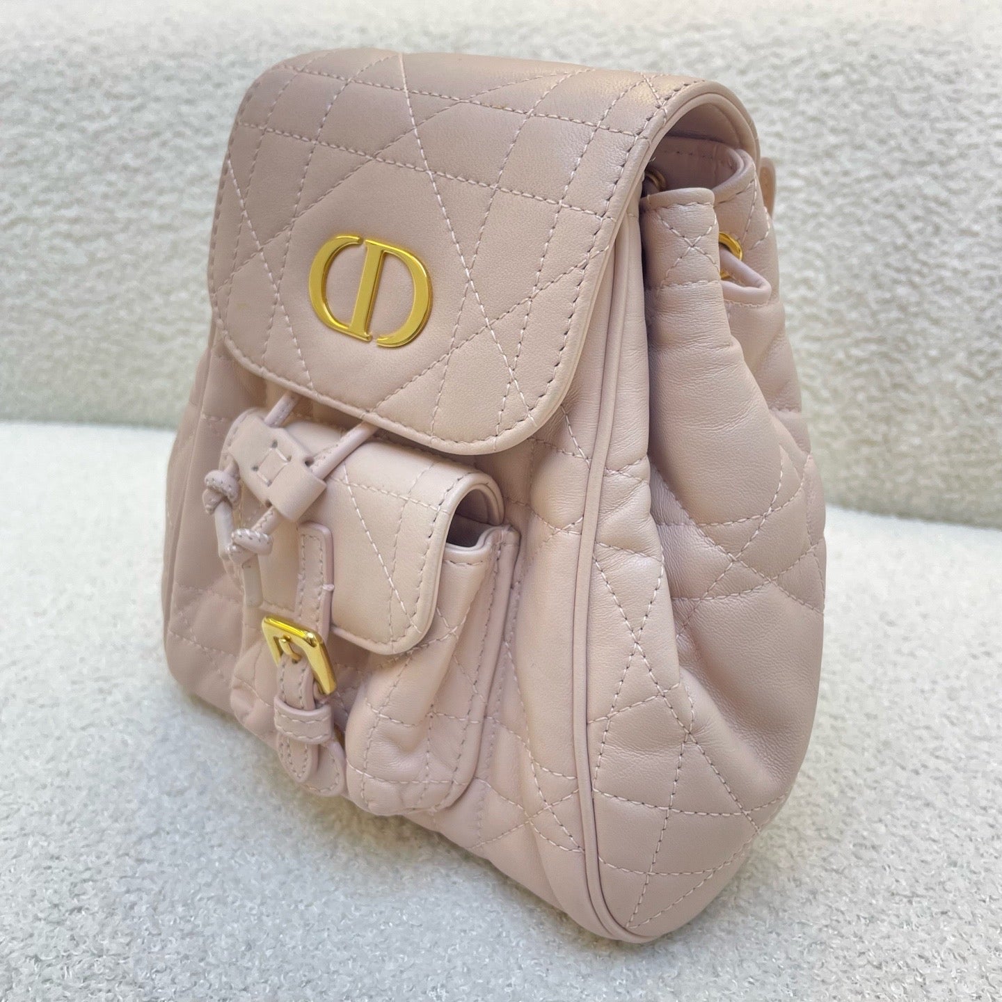 Small Dior Caro Backpack Powder Pink Macrocannage Lambskin