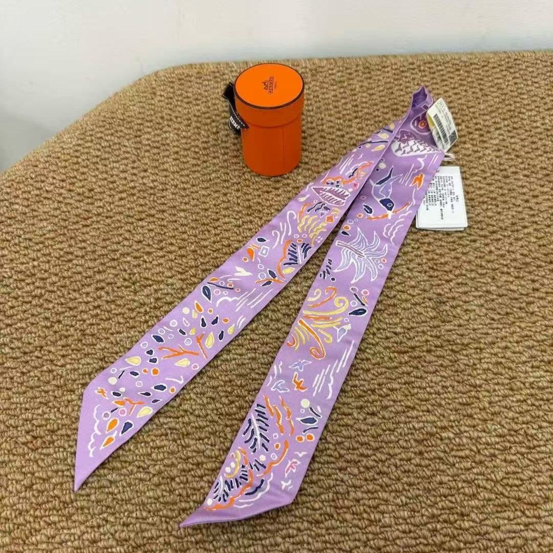 Hermes Twilly Silk Scarf Purple