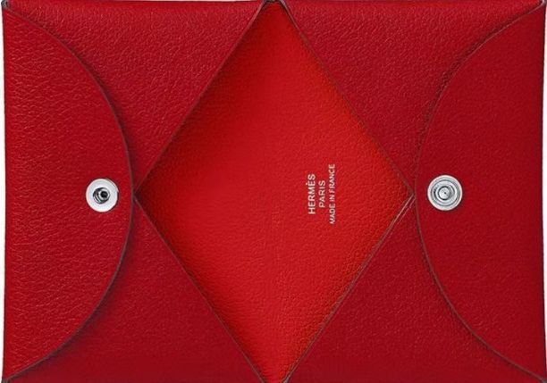 Hermes Card Case Calvi Business Holder Chevre Pink